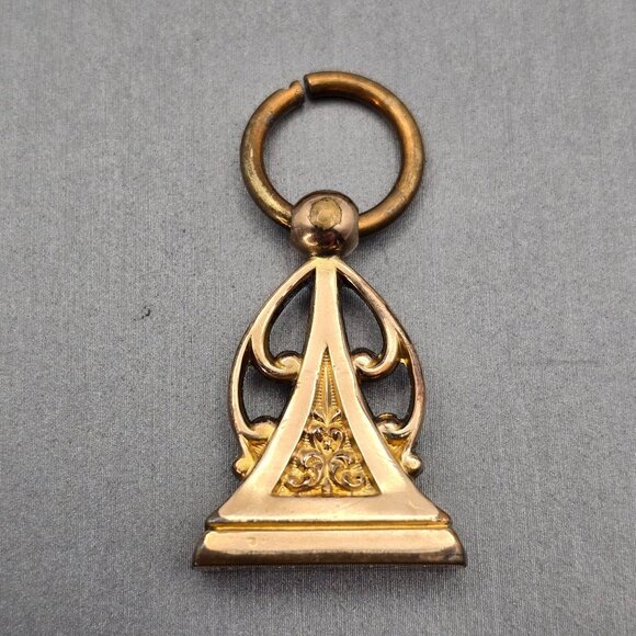 Antique Victorian Gold-Fill Fob Seal 'Optimists' Engraving Openwork Pendant Char - Picture 2 of 8